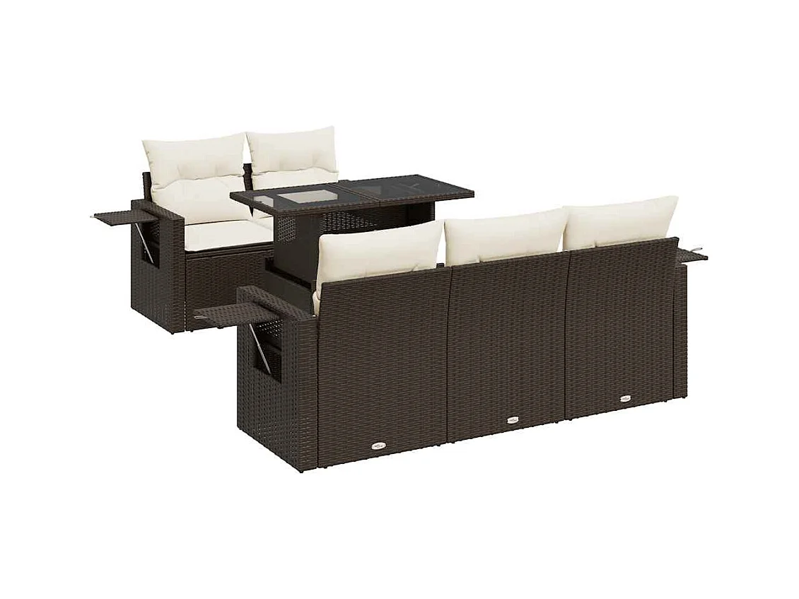Salon de jardin avec coussins 6 pcs marron résine tressée