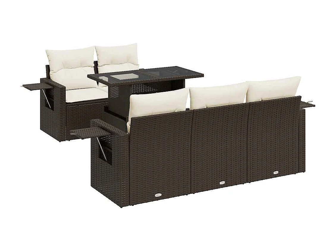 6-tlg. Garten-Sofagarnitur mit Kissen Braun Poly Rattan