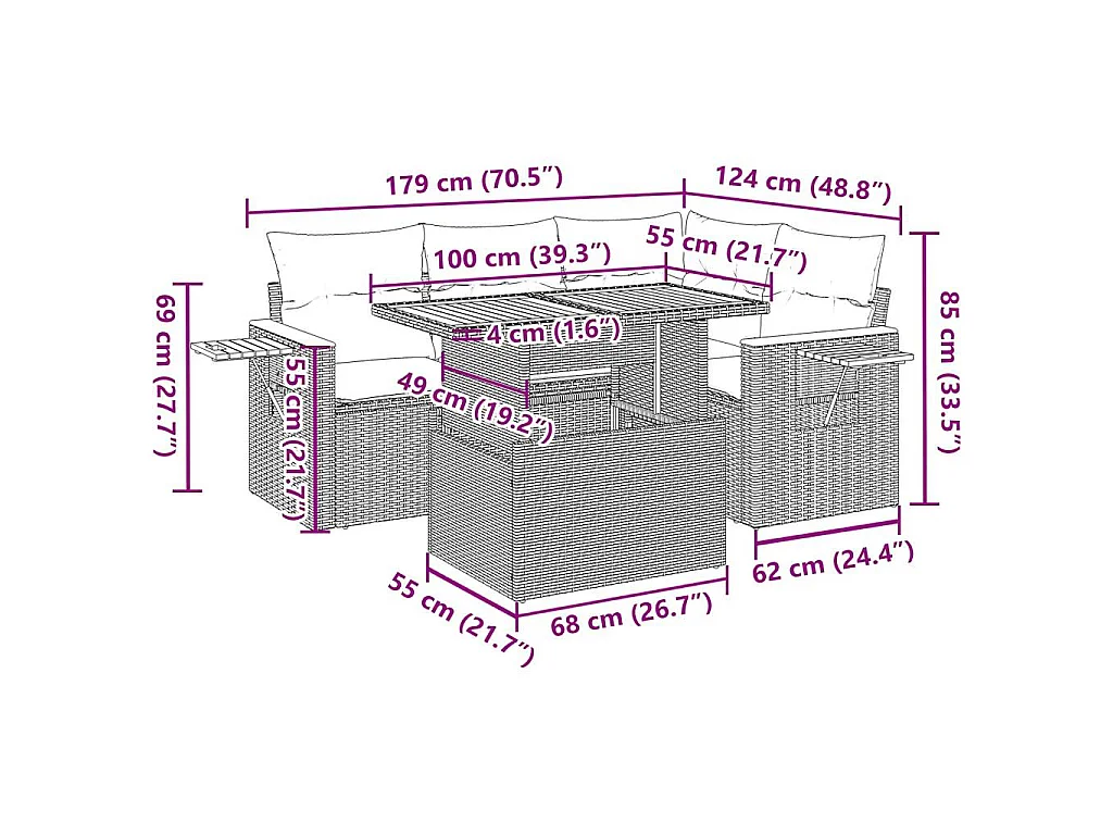 Set Divano da Giardino 5 pz con Cuscini Beige Polyrattan Acacia