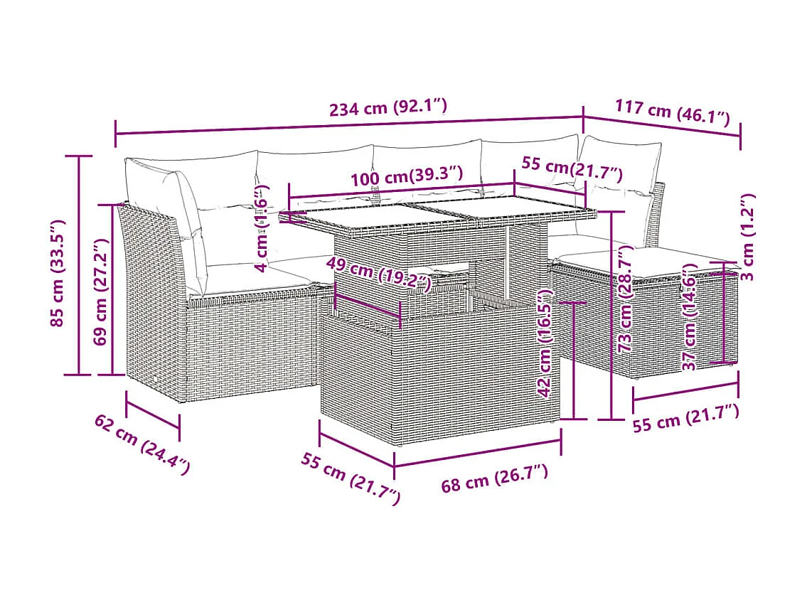 Set Divano da Giardino 6 pz con Cuscini Nero in Polyrattan