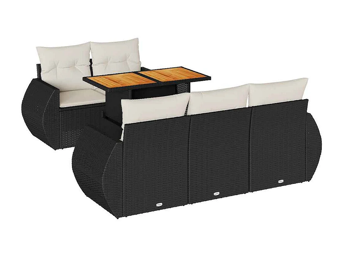 6-tlg. Garten-Sofagarnitur mit Kissen Schwarz Poly Rattan