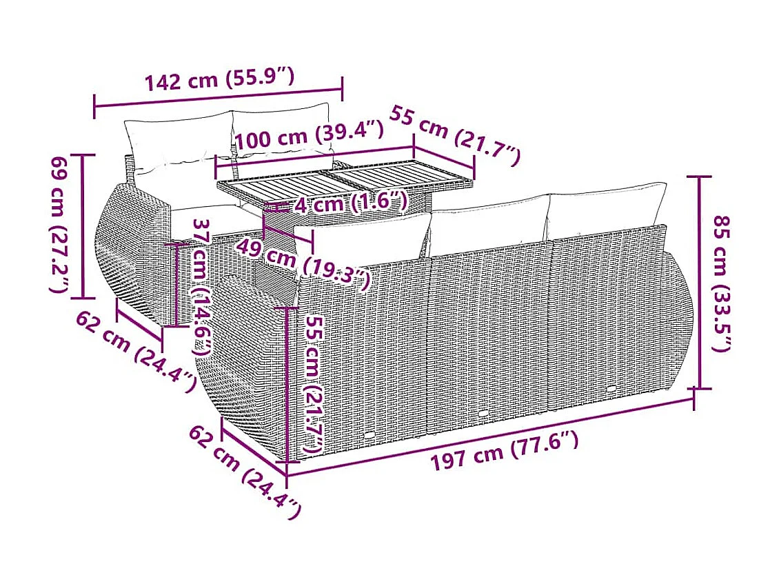 6-tlg. Garten-Sofagarnitur mit Kissen Schwarz Poly Rattan