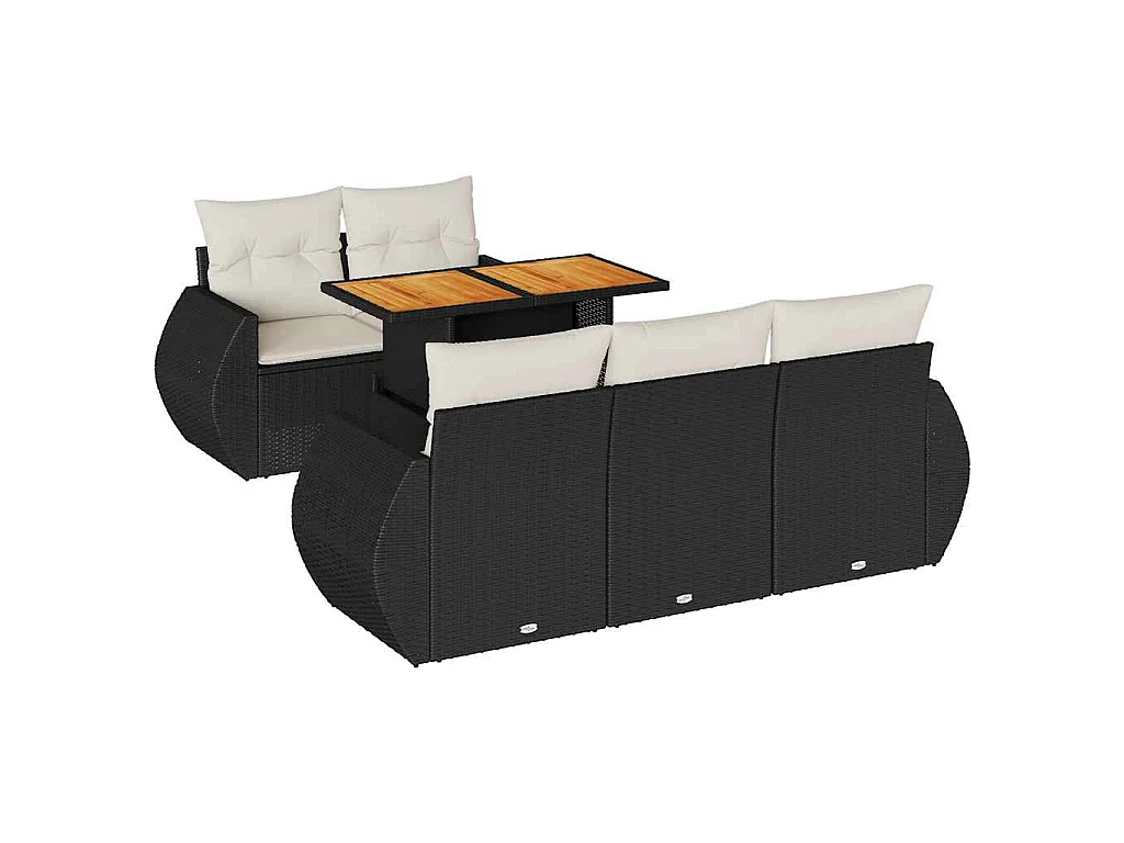 Salon de jardin 6 pcs avec coussins noir résine tressée