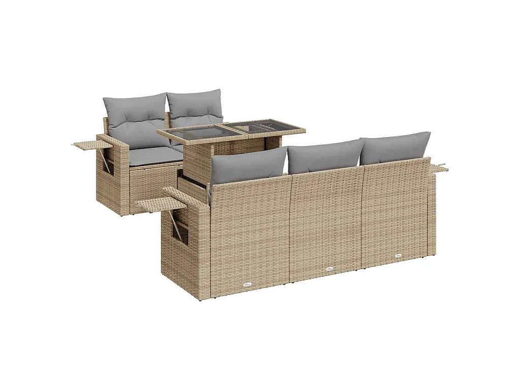 6-delige Loungeset met kussens poly rattan beige