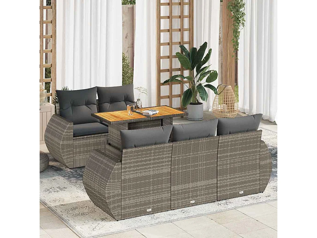 6-tlg. Garten-Sofagarnitur mit Kissen Grau Poly Rattan
