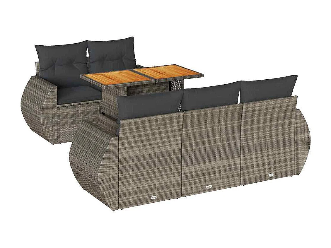 6-tlg. Garten-Sofagarnitur mit Kissen Grau Poly Rattan