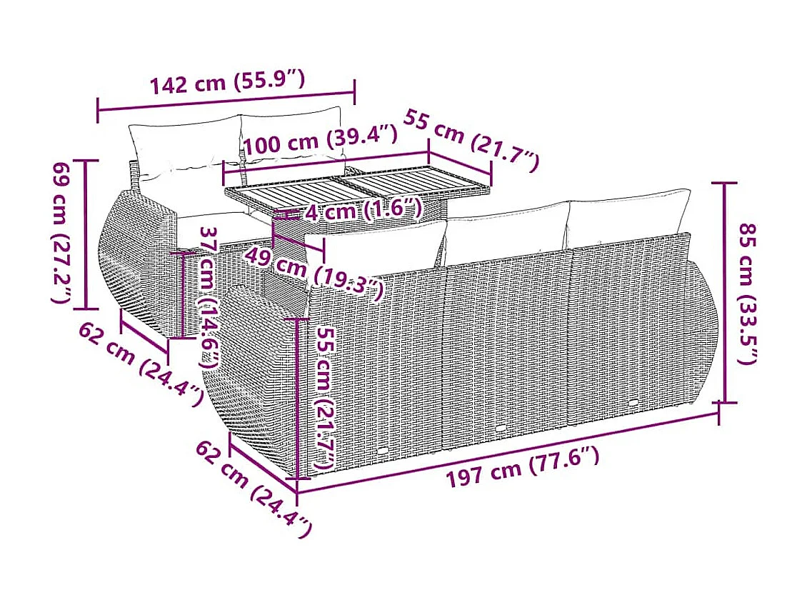 6-tlg. Garten-Sofagarnitur mit Kissen Grau Poly Rattan