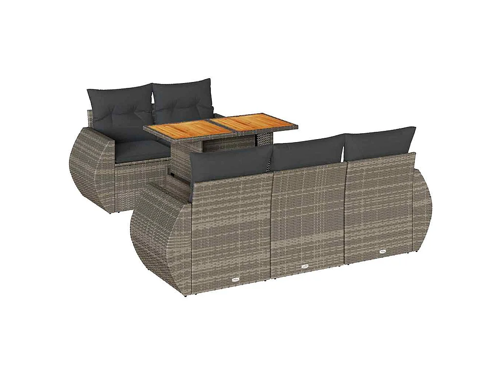 Set Divano da Giardino 6 pz con Cuscini Grigio in Polyrattan