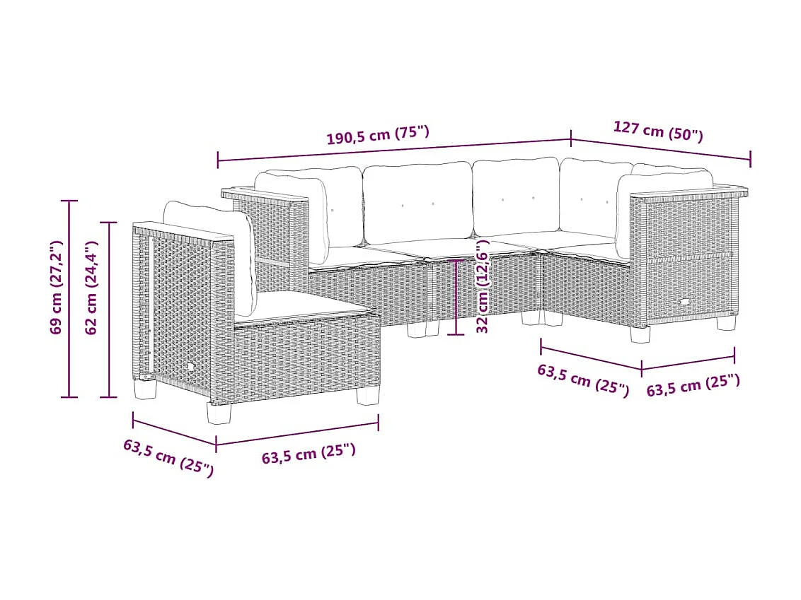 Salon de jardin avec coussins 5 pcs beige résine tressée