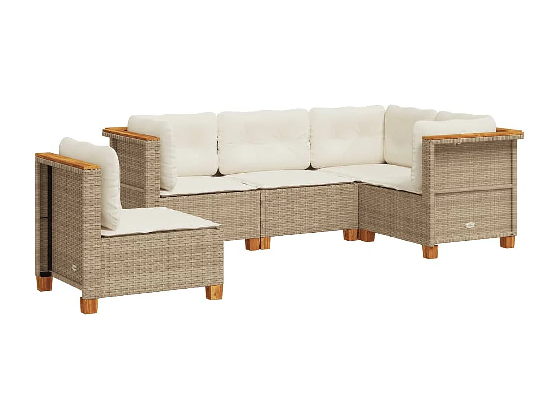 5-tlg. Garten-Sofagarnitur mit Kissen Beige Poly Rattan
