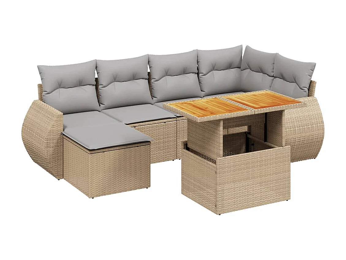 Salon de jardin avec coussins 7 pcs beige résine tressée