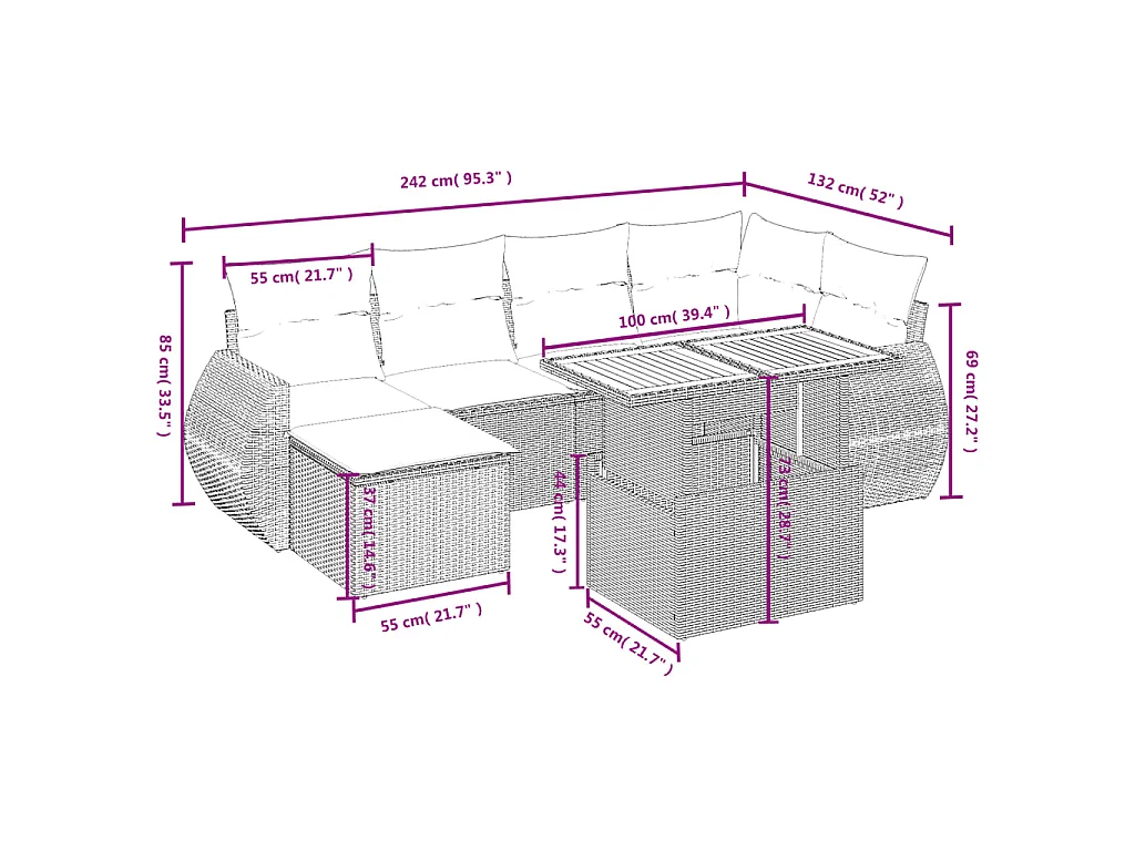 Set Divani da Giardino 7 pz con Cuscini Beige in Polyrattan