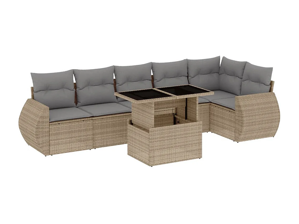 Set Divani da Giardino 7 pz con Cuscini Beige in Polyrattan