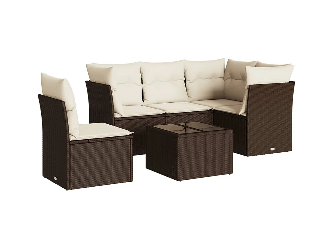 6-tlg. Garten-Sofagarnitur mit Kissen Braun Poly Rattan