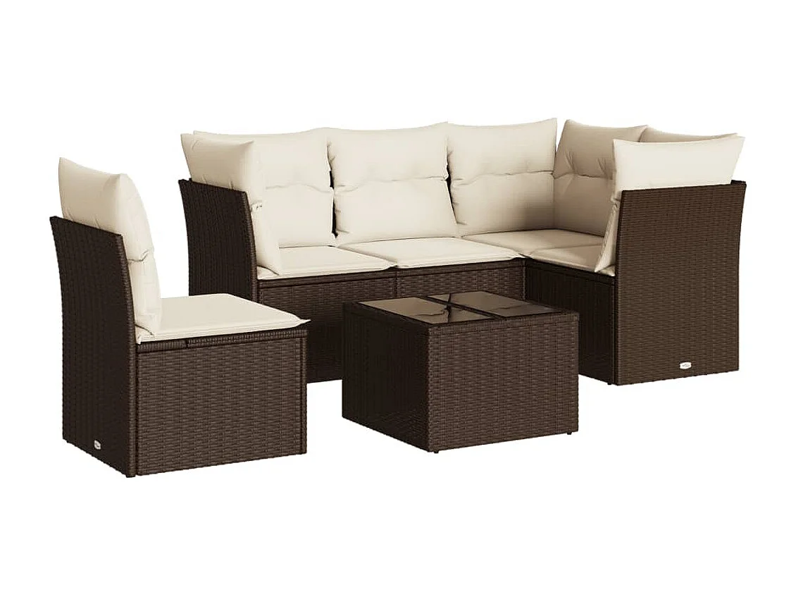 6-delige Loungeset met kussens poly rattan bruin