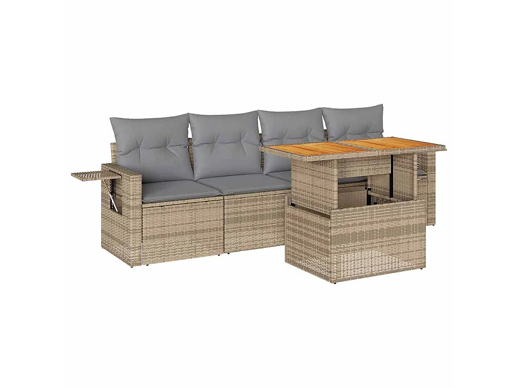 Set Divano da Giardino 5 pz con Cuscini Beige in Polyrattan