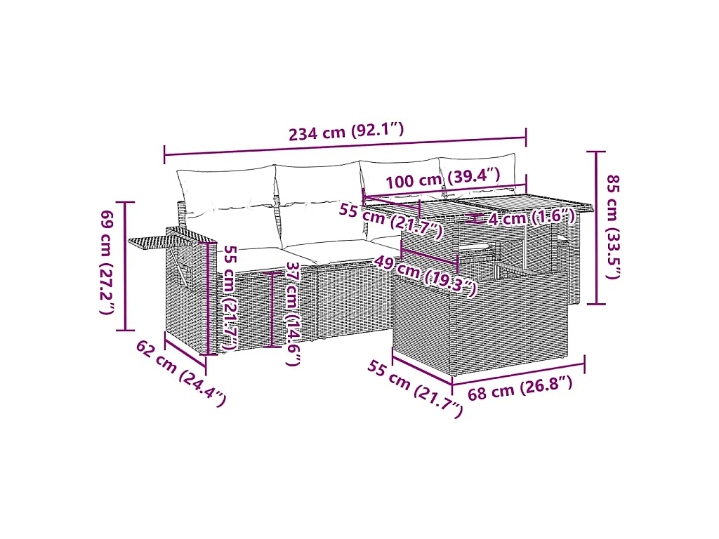 Set Divano da Giardino 5 pz con Cuscini Beige in Polyrattan