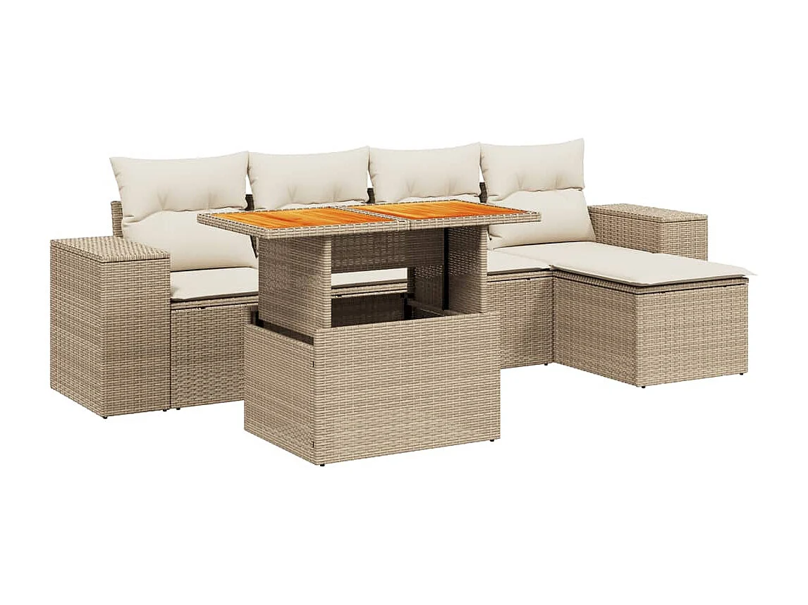 Salon de jardin avec coussins 6 pcs beige résine tressée