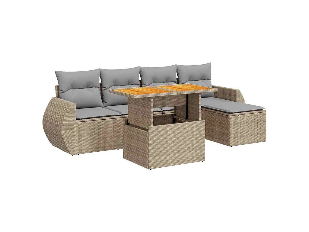 Set Divano da Giardino 6 pz con Cuscini Beige in Polyrattan