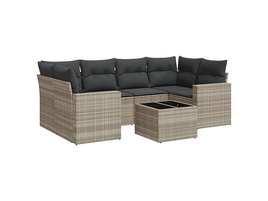 Salon de jardin avec coussins 7 pcs gris clair résine tressée