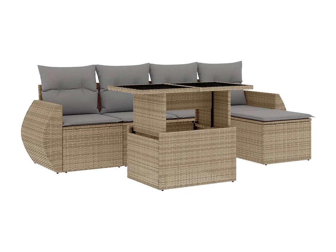 Salon de jardin avec coussins 6 pcs beige résine tressée