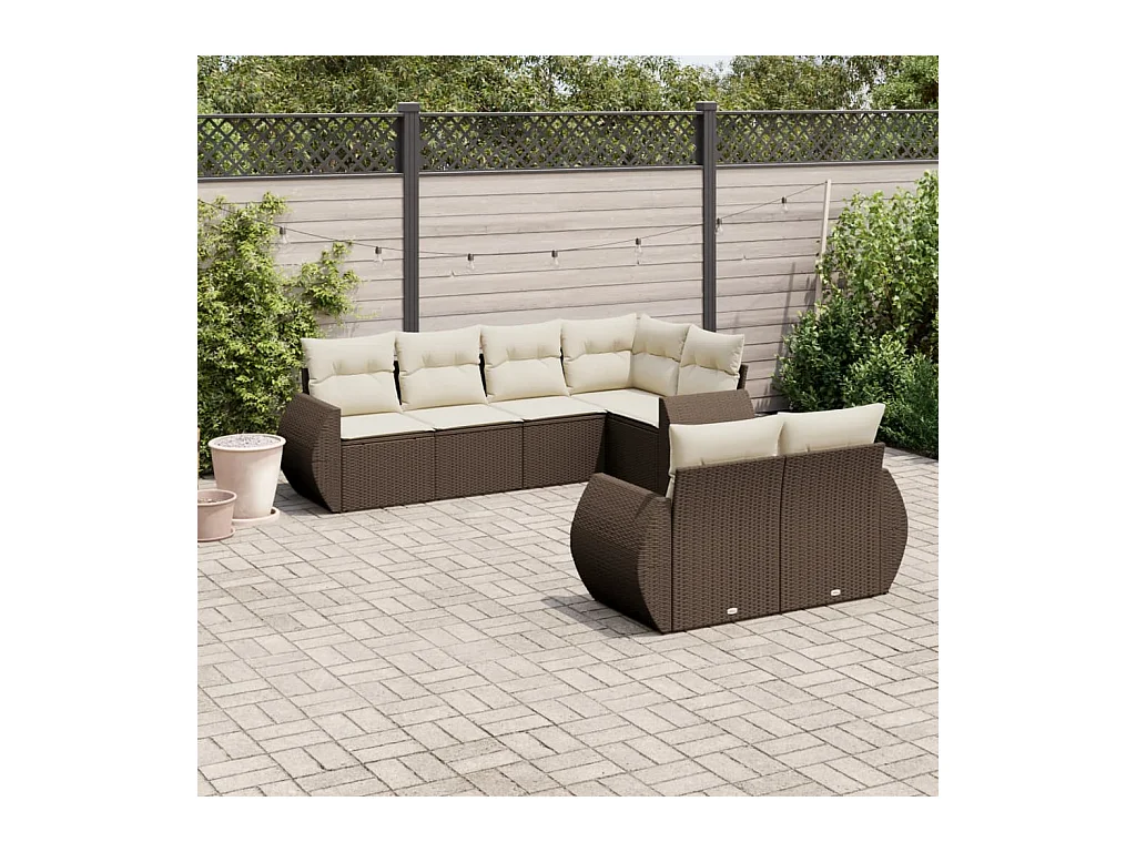 Salon de jardin avec coussins 7 pcs marron résine tressée