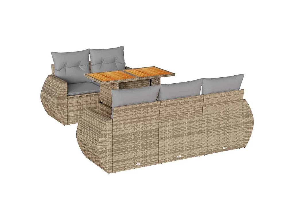 Salon de jardin avec coussins 6 pcs beige résine tressée