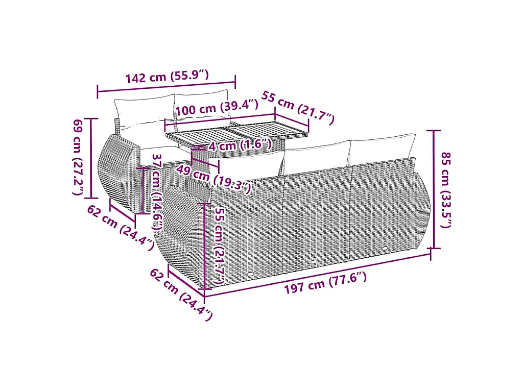 Salon de jardin avec coussins 6 pcs beige résine tressée