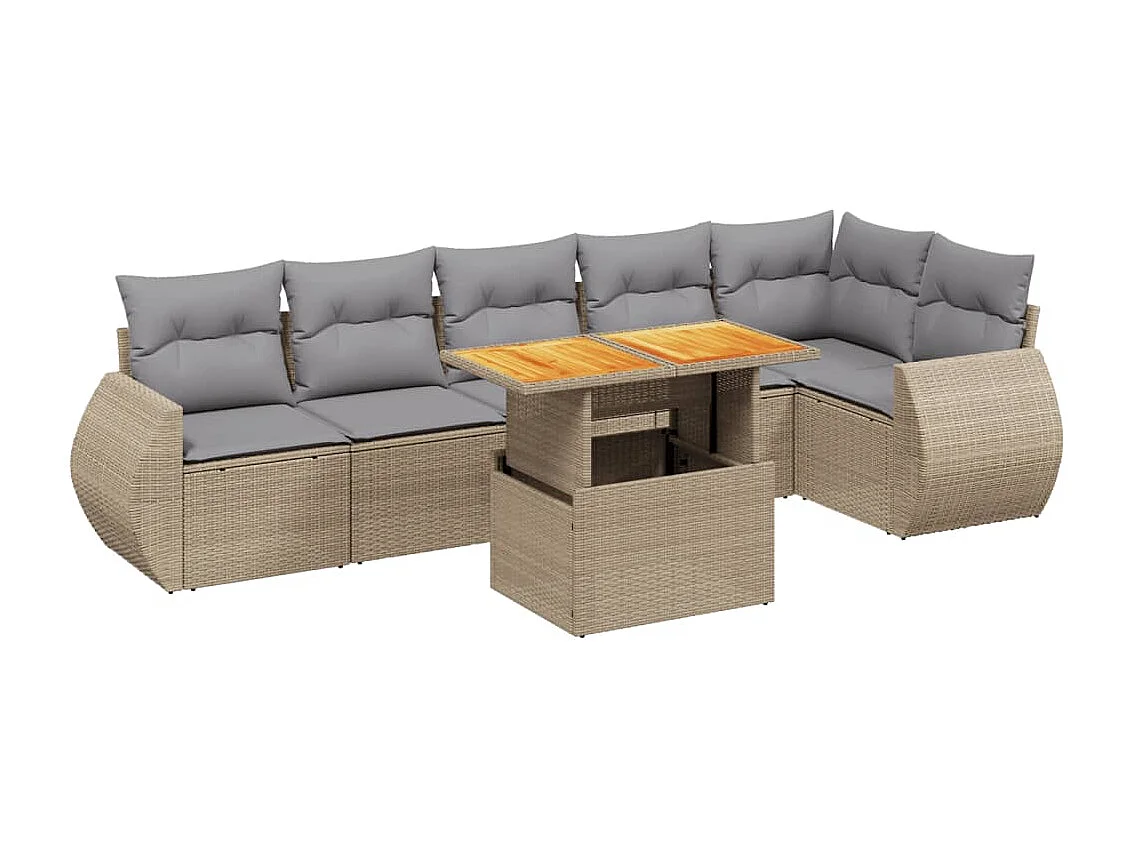 Salon de jardin avec coussins 7 pcs beige résine tressée