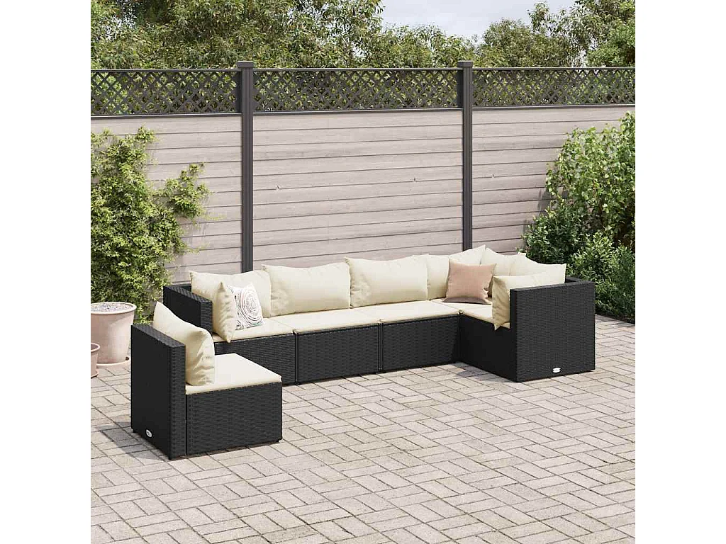 6 pcs conjunto lounge de jardim c/ almofadões vime PE preto