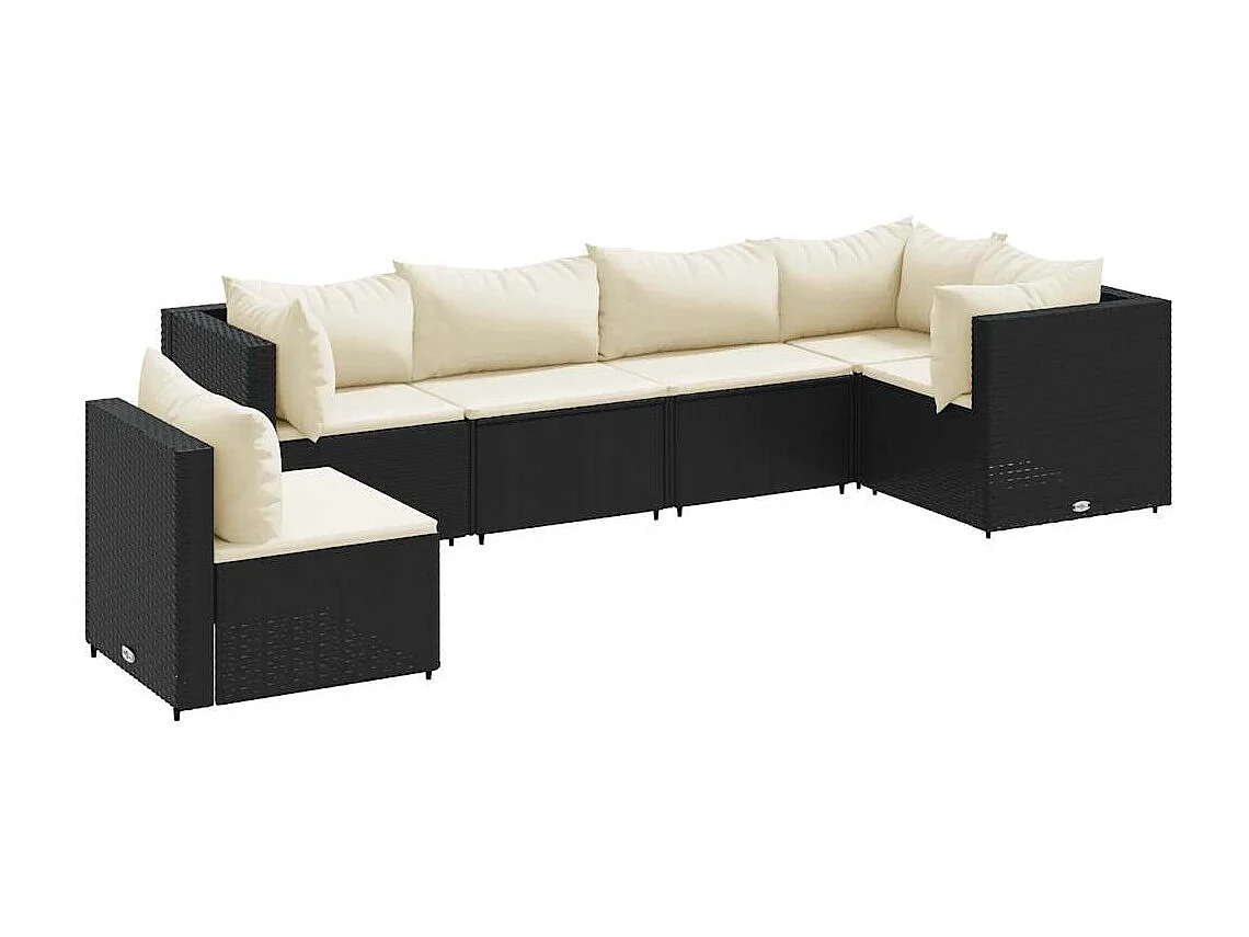 6 pcs conjunto lounge de jardim c/ almofadões vime PE preto