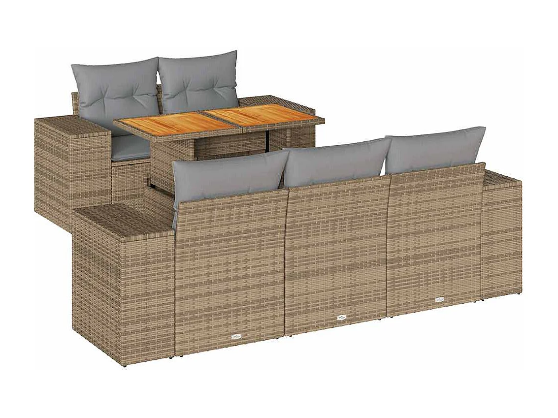 Set Divano da Giardino 6 pz con Cuscini Beige in Polyrattan