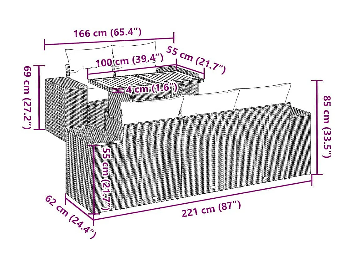 Set Divano da Giardino 6 pz con Cuscini Beige in Polyrattan