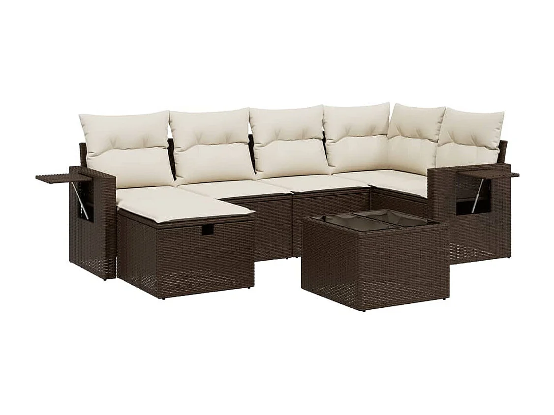 7-delige Loungeset met kussens poly rattan bruin