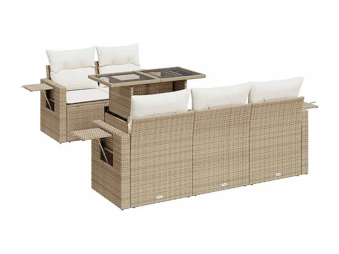Salon de jardin avec coussins 6 pcs beige résine tressée