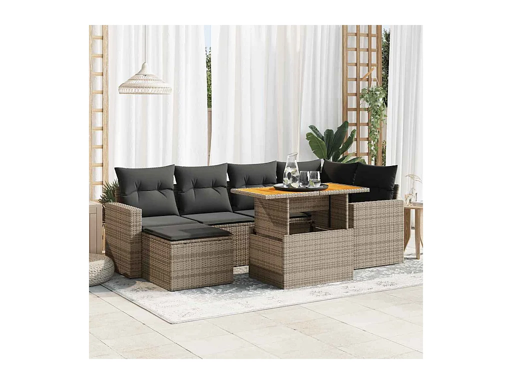 Set Divani da Giardino 7 pz con Cuscini Grigio in Polyrattan