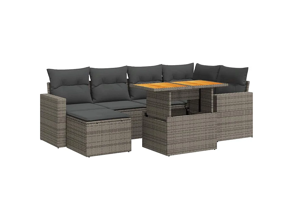 Set de sofás de jardín 7 pzas con cojines ratán sintético gris