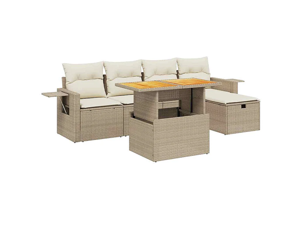 Set Divano da Giardino 6 pz con Cuscini Beige in Polyrattan