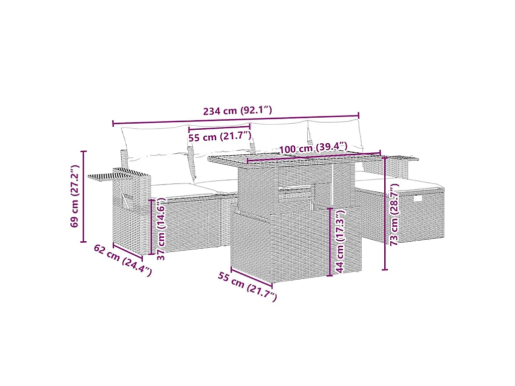 Set Divano da Giardino 6 pz con Cuscini Beige in Polyrattan