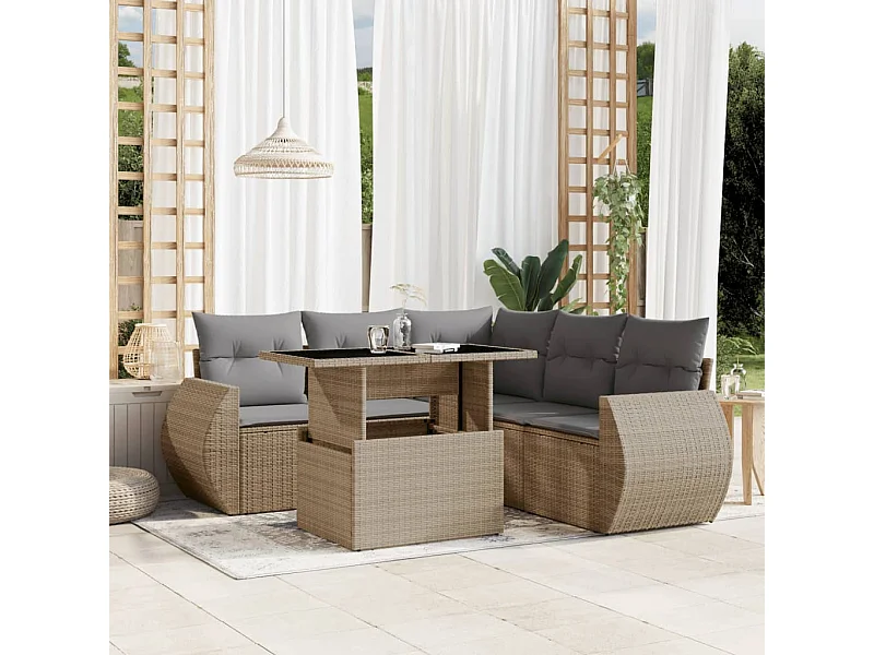 Salon de jardin avec coussins 6 pcs beige résine tressée