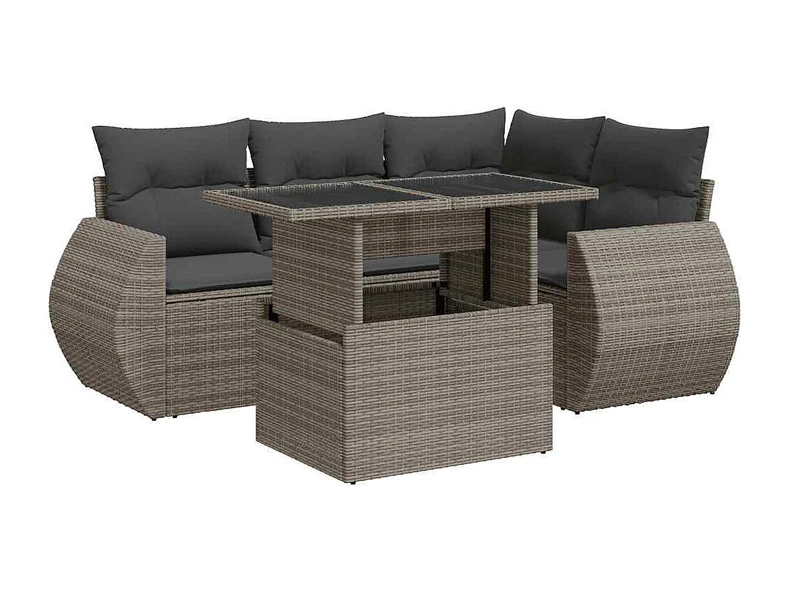 Salon de jardin 5 pcs avec coussins gris résine tressée