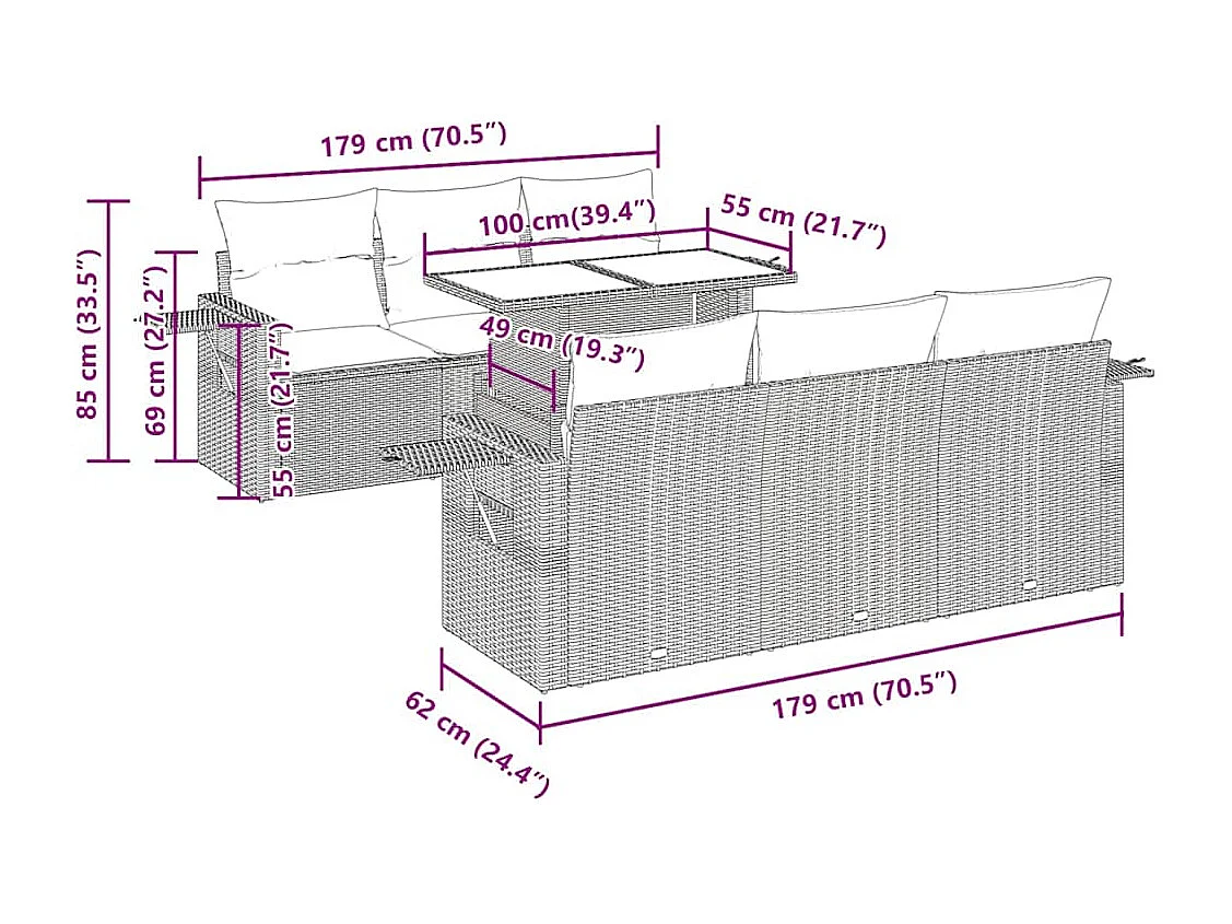 Salon de jardin avec coussins 7 pcs beige résine tressée