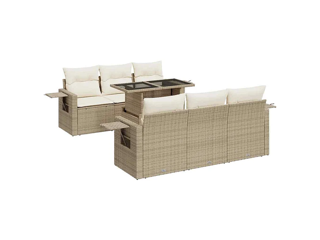Salon de jardin avec coussins 7 pcs beige résine tressée