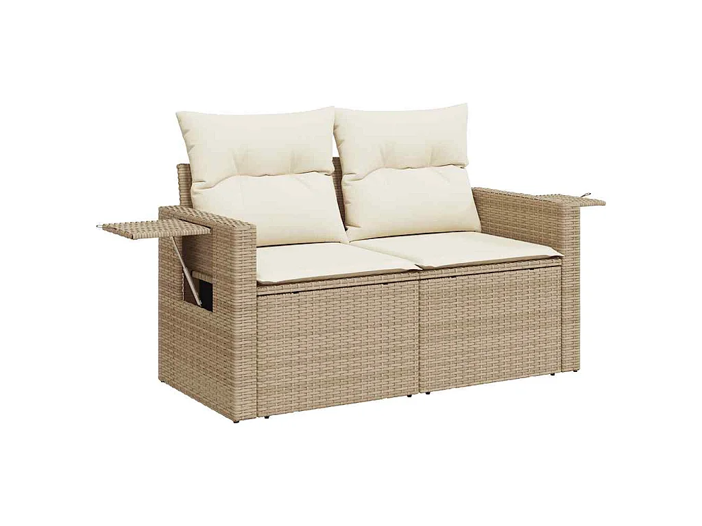 Salon de jardin avec coussins 7 pcs beige résine tressée