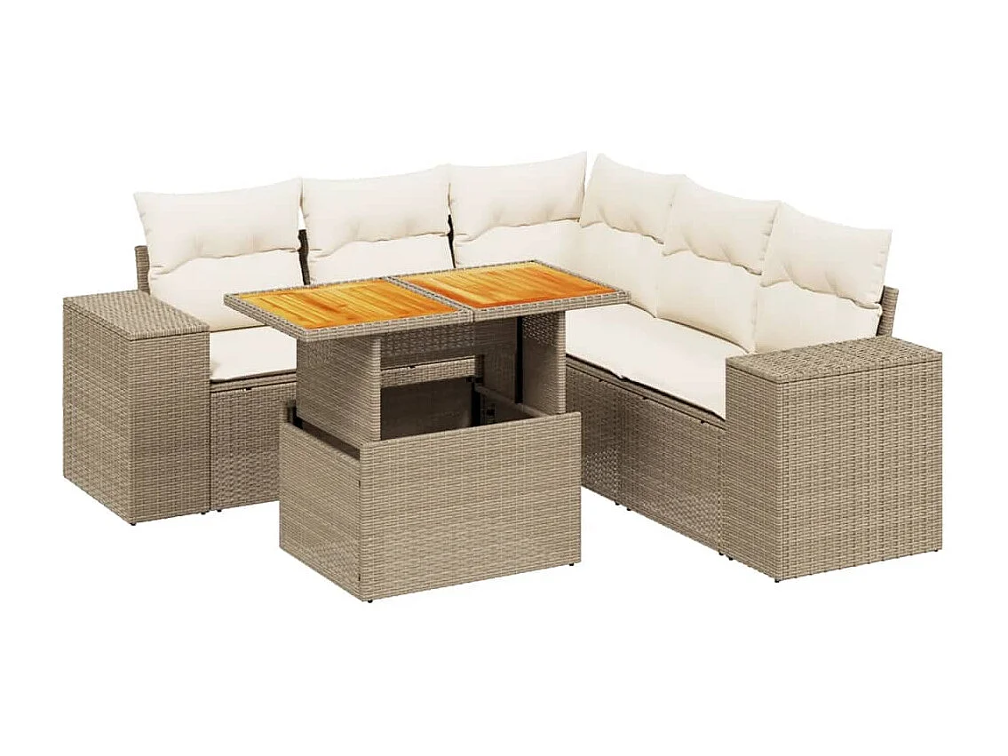 Salon de jardin avec coussins 6 pcs beige résine tressée