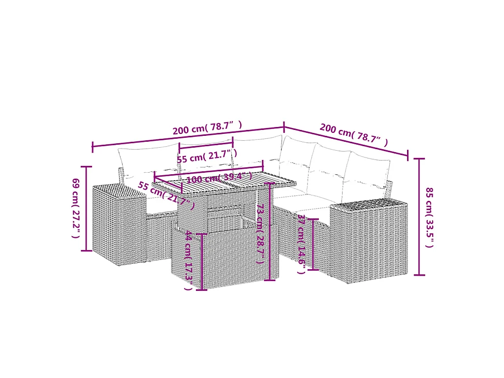 Set Divano da Giardino 6 pz con Cuscini Beige in Polyrattan