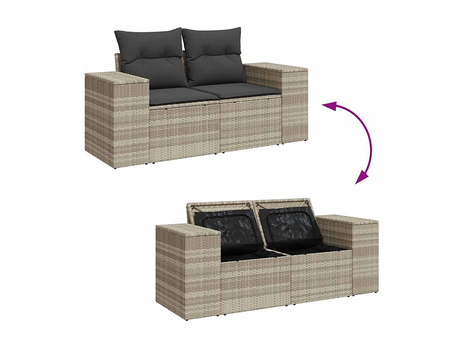 Salon de jardin 5 pcs avec coussins gris clair résine tressée