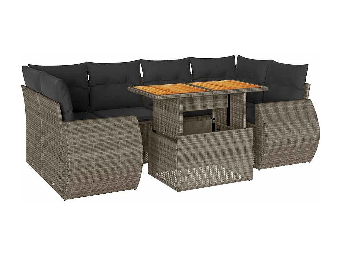 Set Divani da Giardino 7 pz con Cuscini Grigio in Polyrattan