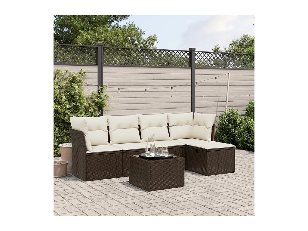 Salon de jardin avec coussins 6 pcs marron résine tressée