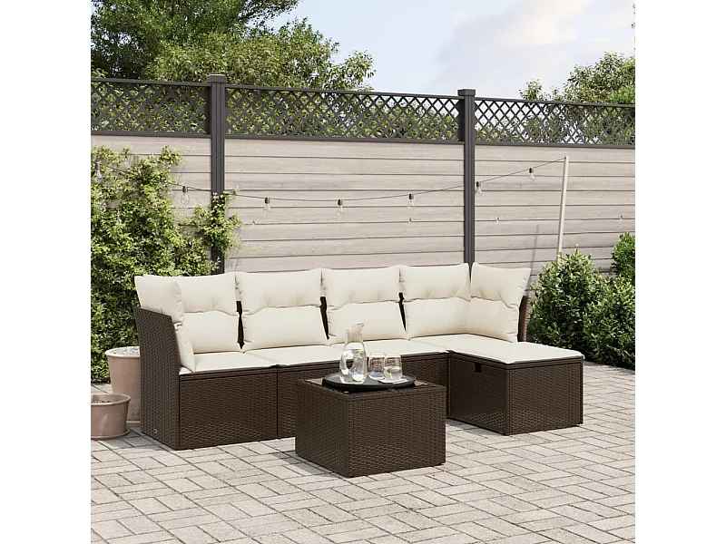 6-tlg. Garten-Sofagarnitur mit Kissen Braun Poly Rattan